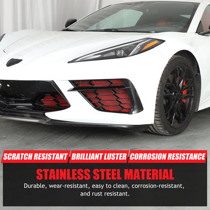 Red Steel Front Bumper Grille Mesh Screen Insect Guard For Corvette C8 2020 8
