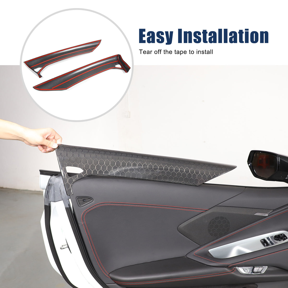 Real Honeycomb Carbon Fiber Interior Door Upper Panel trim Cover For Corvette C8 15