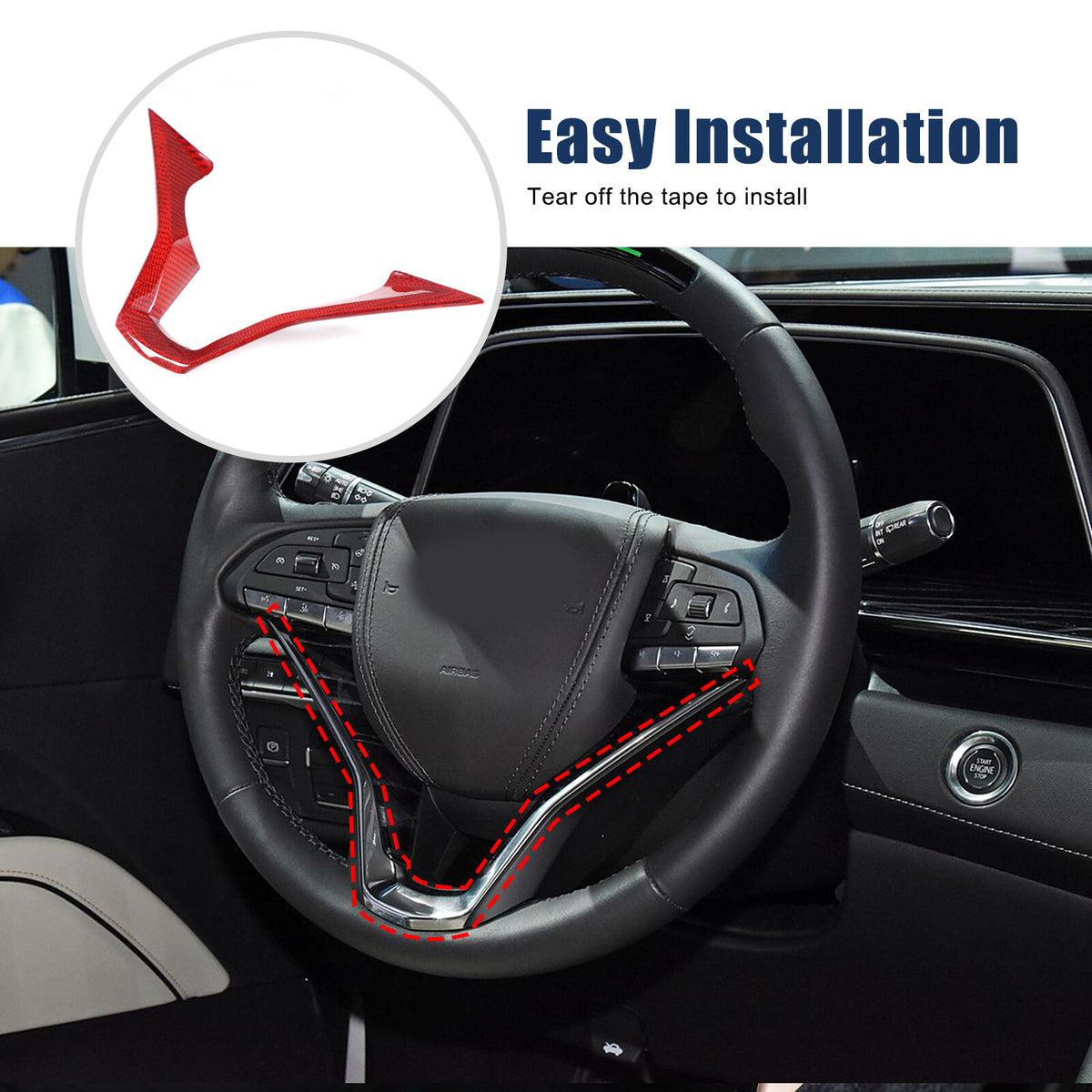 Red Real Carbon Fiber Steering Wheel Base Cover Trim For Cadillac Escalade 2021+ 17