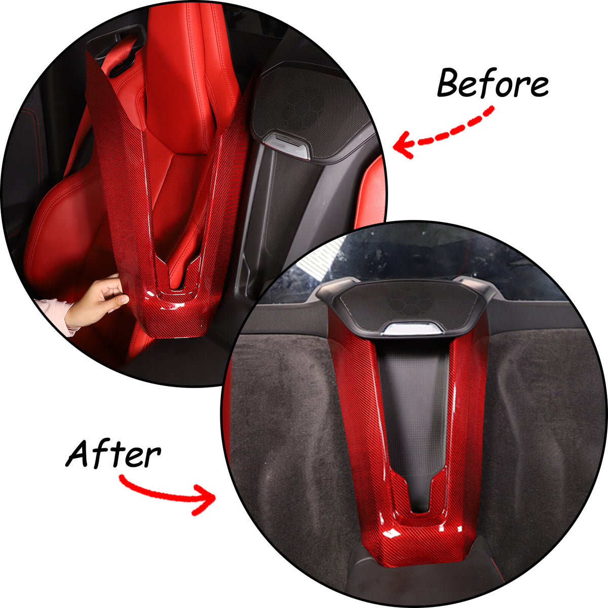 Red Carbon Fiber Instrument & Waterfall Wireless Charger Cover For Corvette C8 22