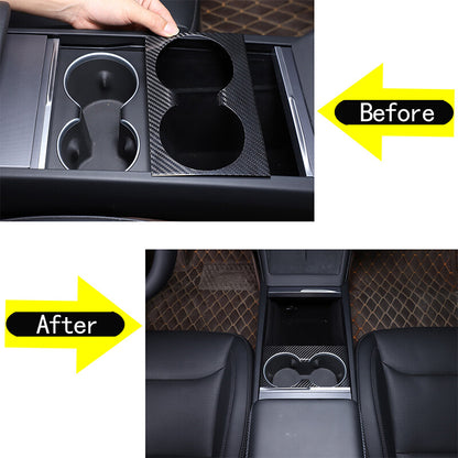 Real Carbon Fiber Center Water Cup Holder Panel Trim Cover For Tesla Model 3 23+ 7