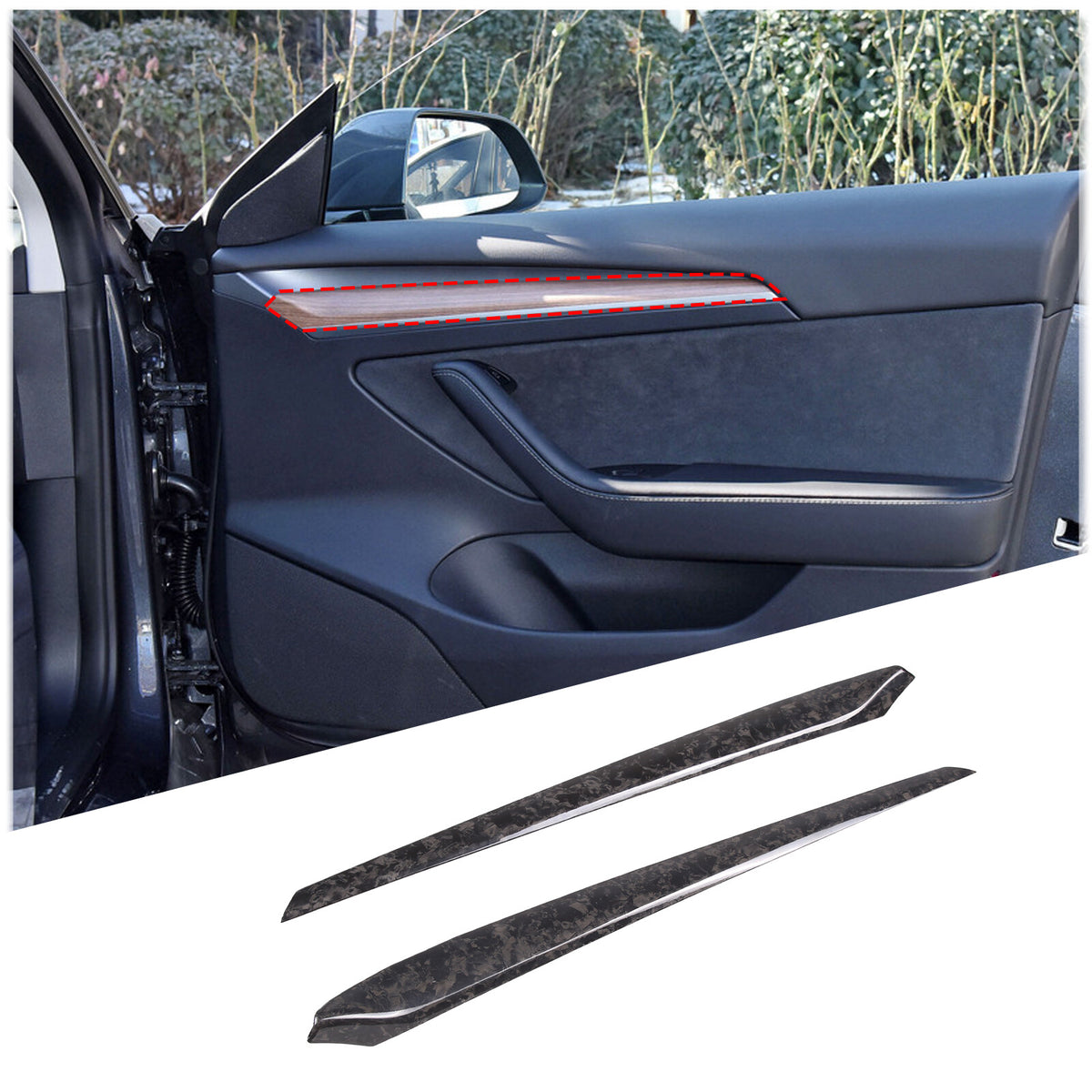 Forged Real Carbon Fiber Inner Door Panel Strip Trim For Tesla Model 3 Y 2021-22 5