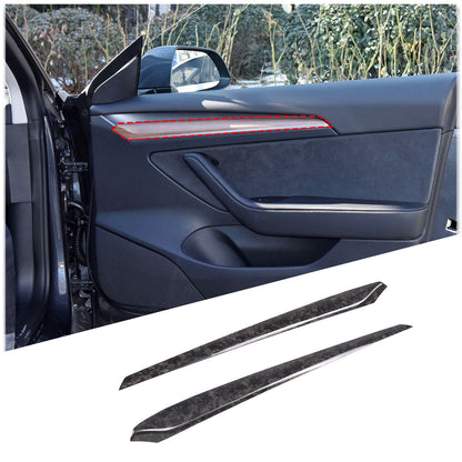Forged Real Carbon Fiber Inner Door Panel Strip Trim For Tesla Model 3 Y 2021-22 5