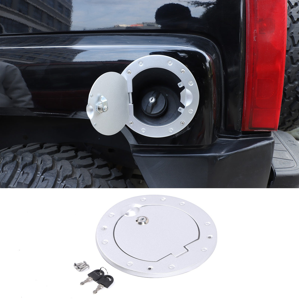 Silver Gas Cap Cover Fuel Filler Door Locking Anti-theft For Hummer H3 05-09 US 17