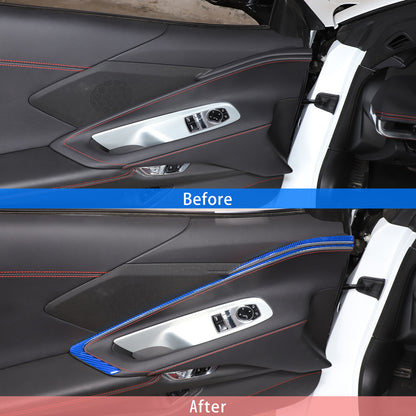 Blue Carbon Fiber Interior Door Panel Trim Sticker Strip For Corvette C8 2020-25 19