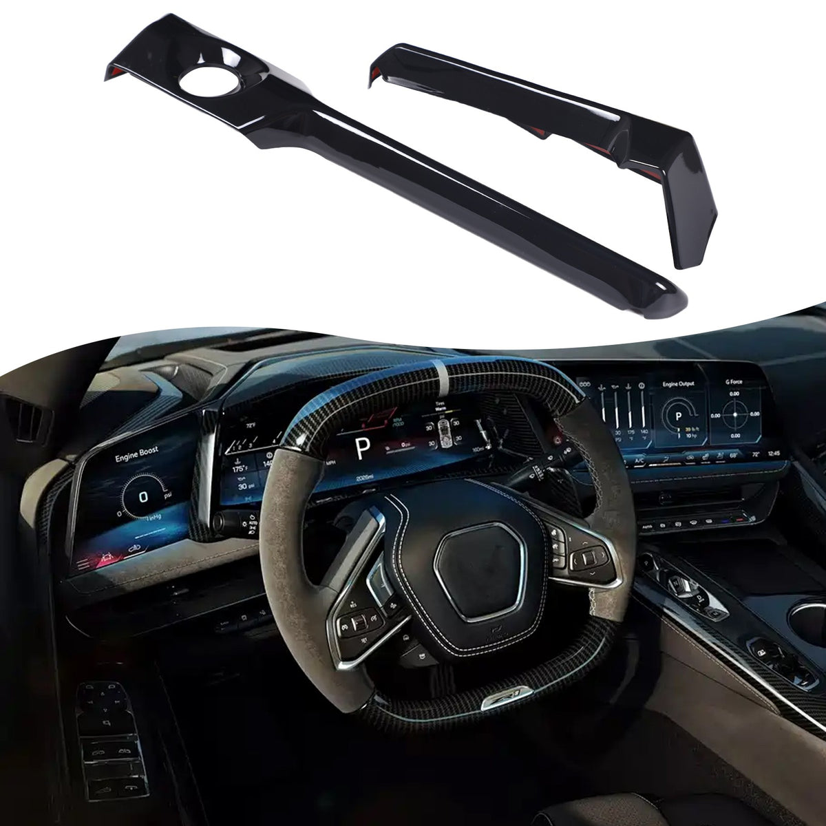 ABS Glossy Piano Black Steering Wheel Side Dashboard Trim For Corvette C8 2026+ 14
