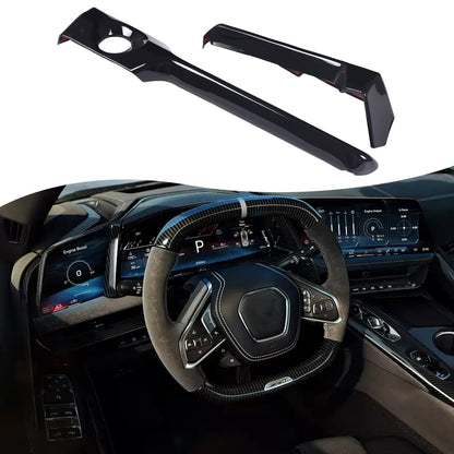 ABS Glossy Piano Black Steering Wheel Side Dashboard Trim For Corvette C8 2026+ 14
