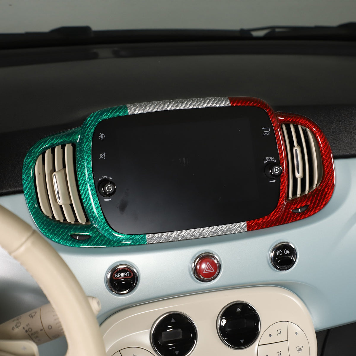 Tri-Color Real Carbon Fiber Dashboard Air Vent Trim For Fiat 500 312 2016+ 10