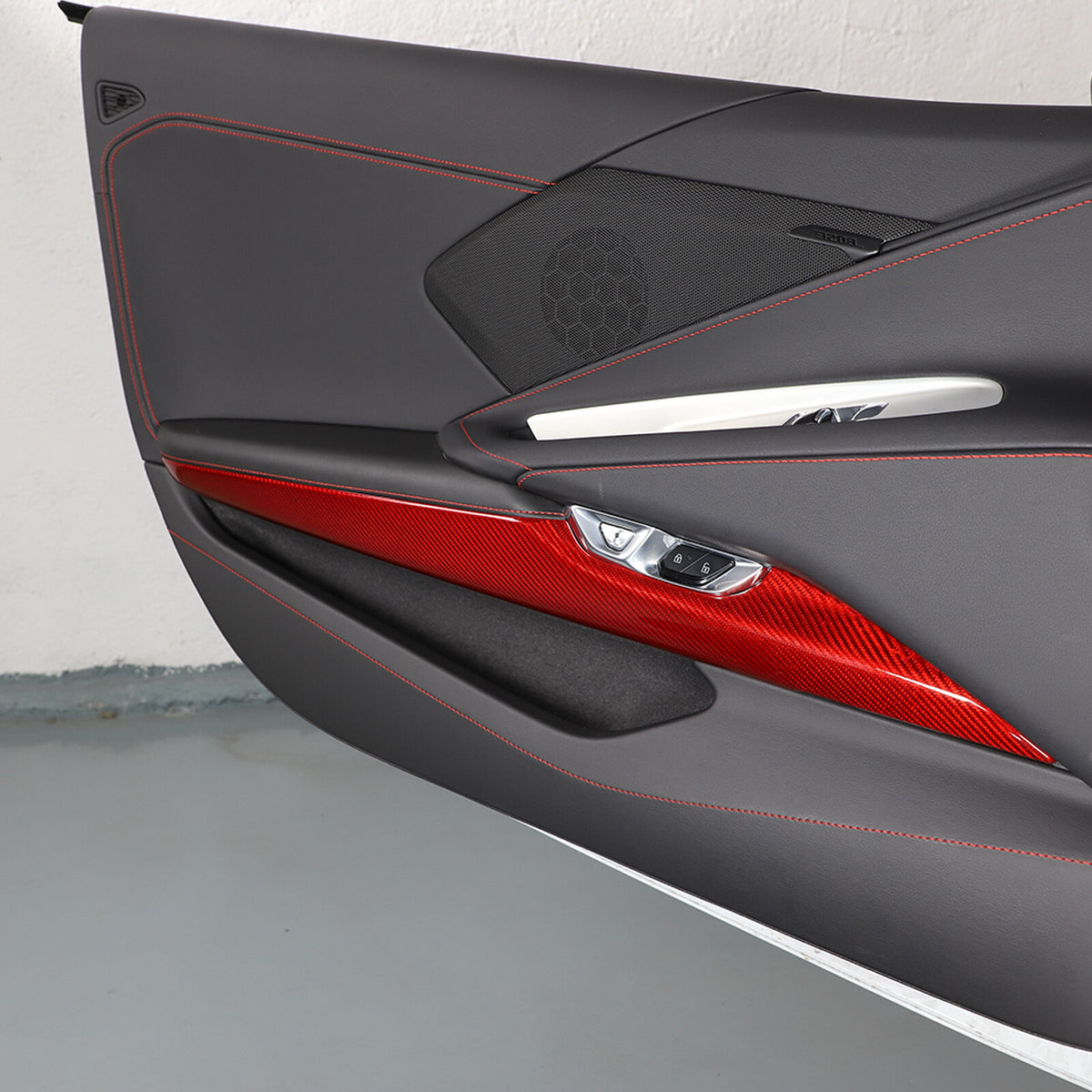 Red Real Carbon Fiber Dash Panel Door Handle Trim Kit Accessory For Corvette C8 10