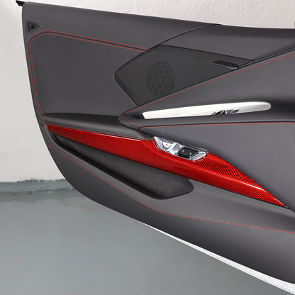 Red Real Carbon Fiber Dash Panel Door Handle Trim Kit Accessory For Corvette C8 10