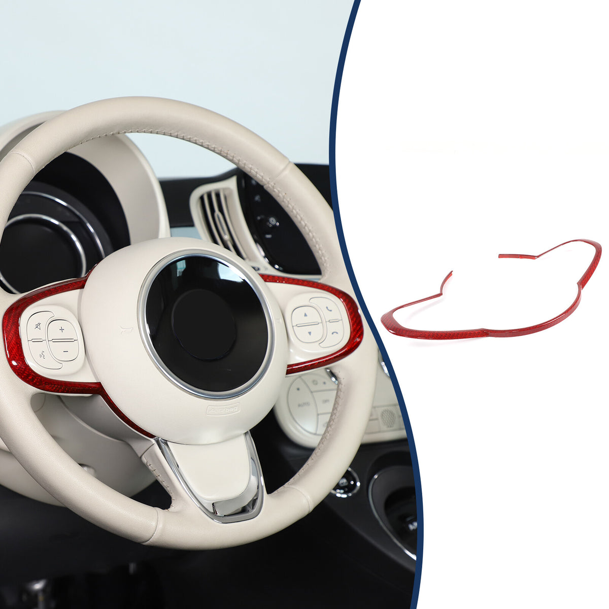 Red Real Carbon Fiber Steering Wheel Trim For Fiat 500 Abarth 595 695 2016+ 8