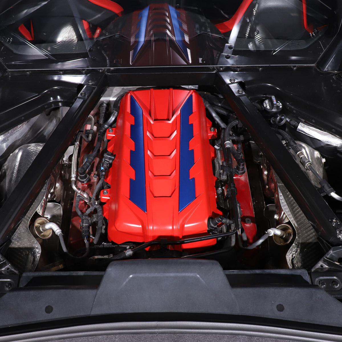Red Engine Bay Panel Cover Trim in Edge Blue For Corvette C8 2020-26 17
