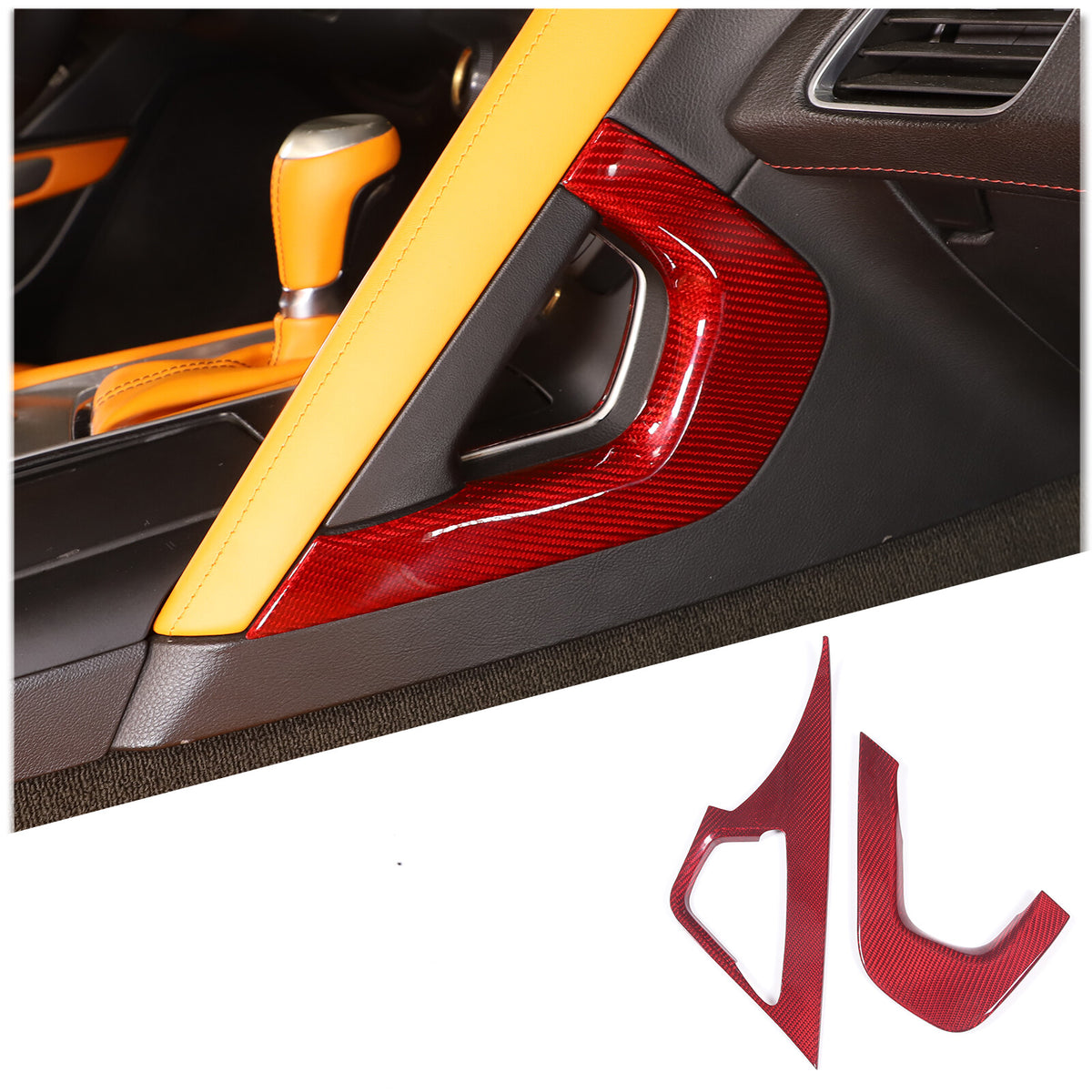 Red Carbon Fiber Co-pilot center Grab Handle Cover Trim For Corvette C7 14-19 2