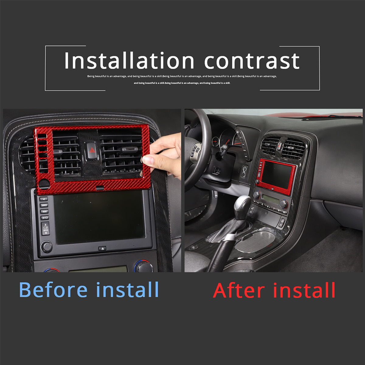 Red Real Carbon Fiber Center Navigation Screen Trim Cover For Corvette C6 05-13 9
