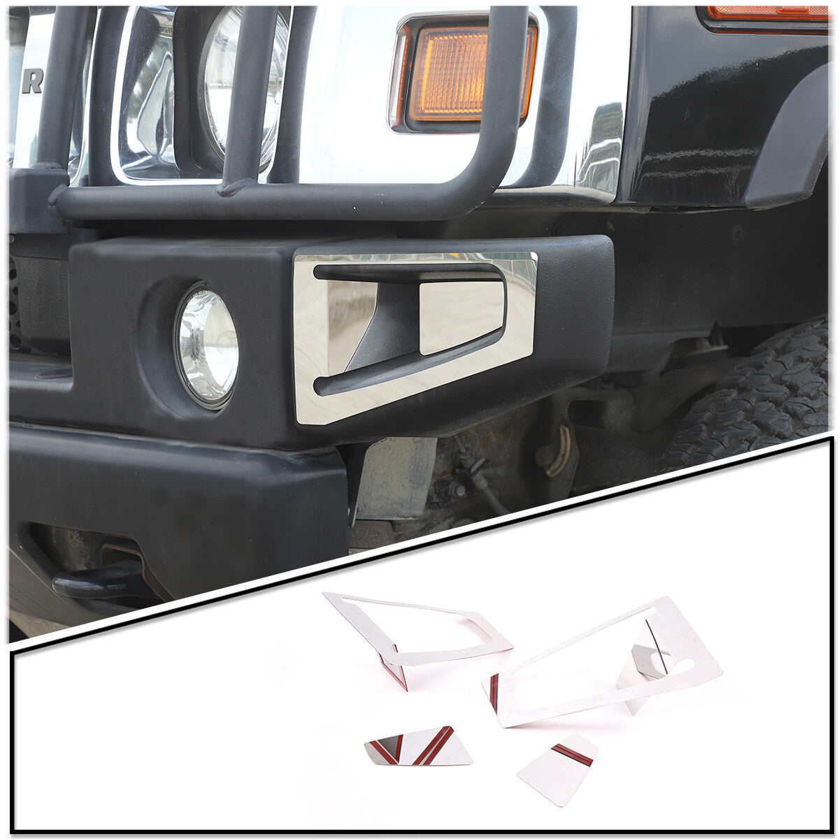 For 03-09 Hummer H2 Stainless Steel Front Bumper 4pcs Silver Accent Trim US 1