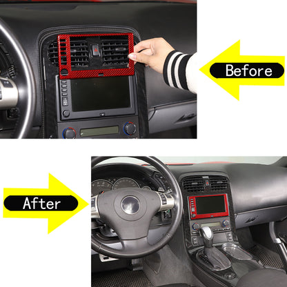Red Real Carbon Fiber Center Navigation Screen Trim Cover For Corvette C6 05-13 10