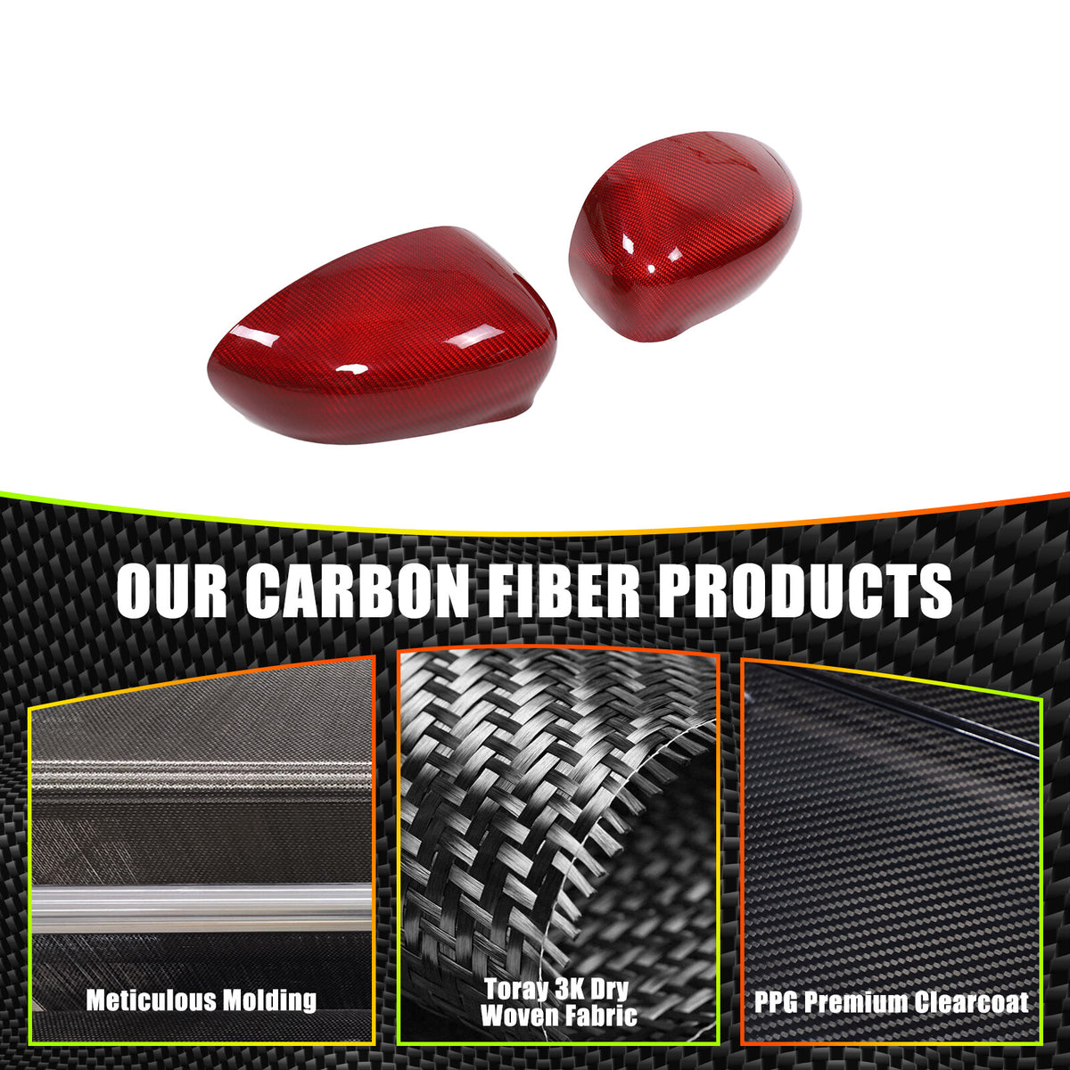 Red Carbon Fiber Exterior Side Rear Mirror Trim For Fiat 500 Abarth 595 2010+ US 16