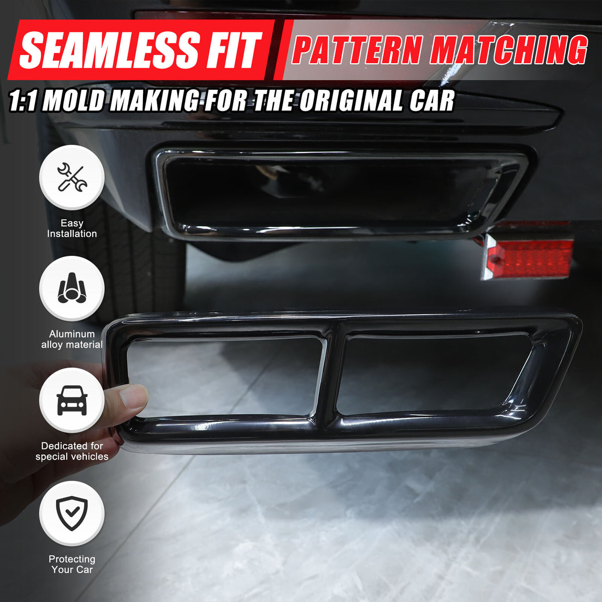 Glossy Black Rear Muffler Tail Pipe Cover Trim For Cadillac Escalade 2021-2024 11