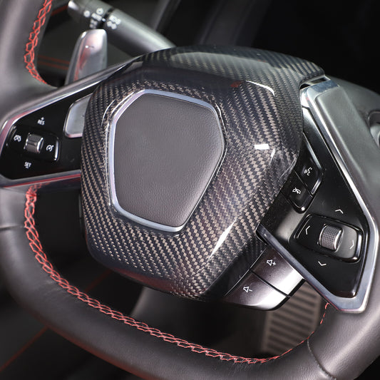 For C8 Corvette Carbon Fiber Steering Wheel Center Surround Cover Set 2020-2026 1