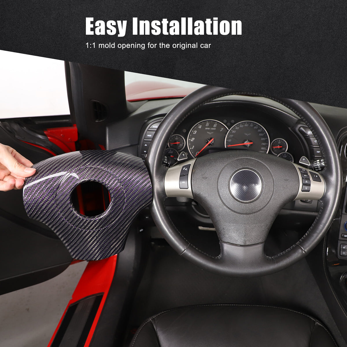 Real Carbon Fiber Center Steering wheel trim cover For Corvette C6 2005-2013 10
