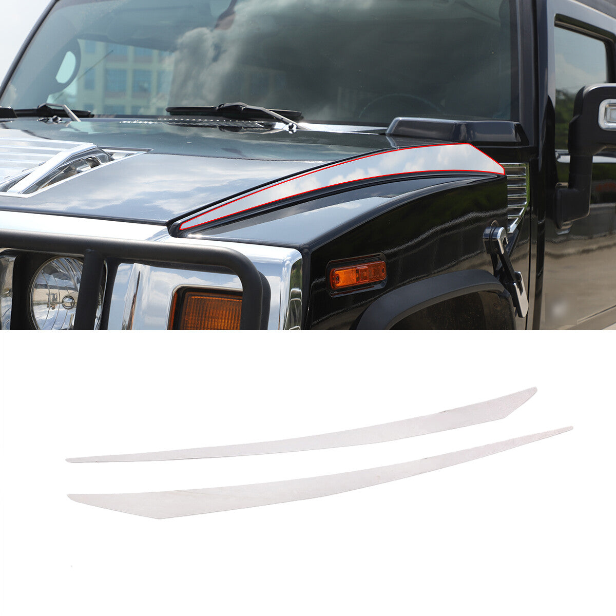 Stainless Steel Hood Accent Trim 2Pc For 2003-2009 Hummer H2 6