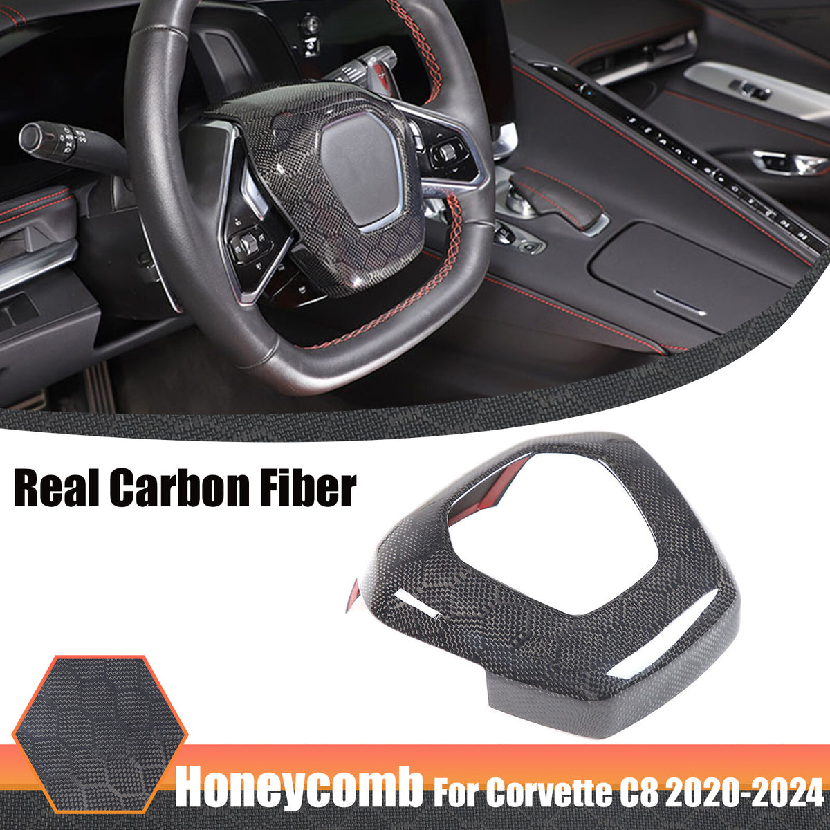 Real Honeycomb Carbon Fiber Steering Wheel Center Surround Cover For C8 Corvette 1