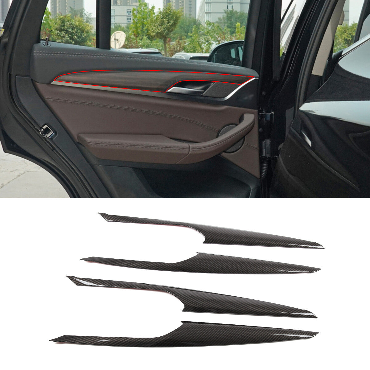 Inner Door Trim For BMW X3 G01 2018-2024 Carbon Fiber Decorate Panel Strip Cover 2
