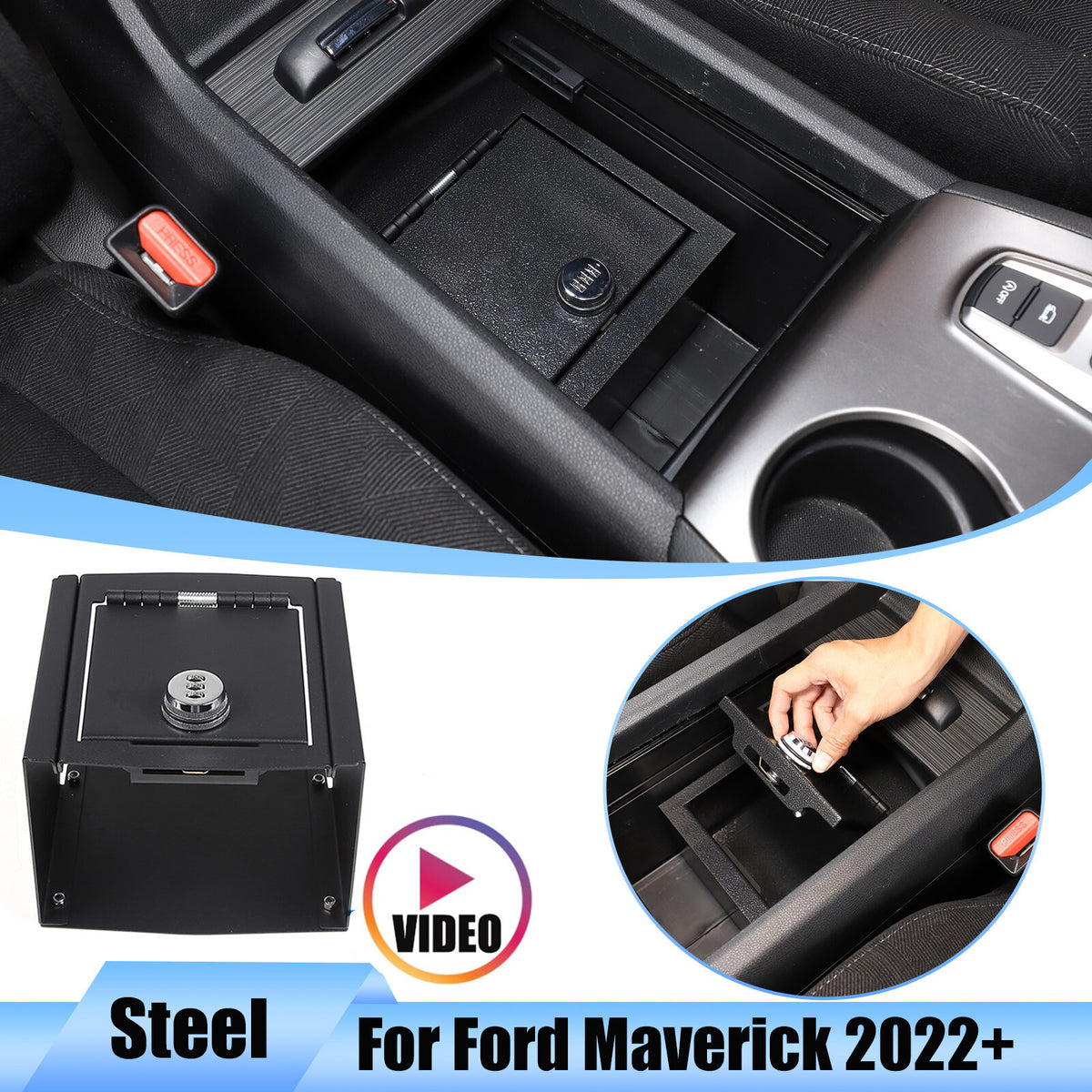 Interior Console Lock Security Storage Vault Safe Box For Ford Maverick 2022 1