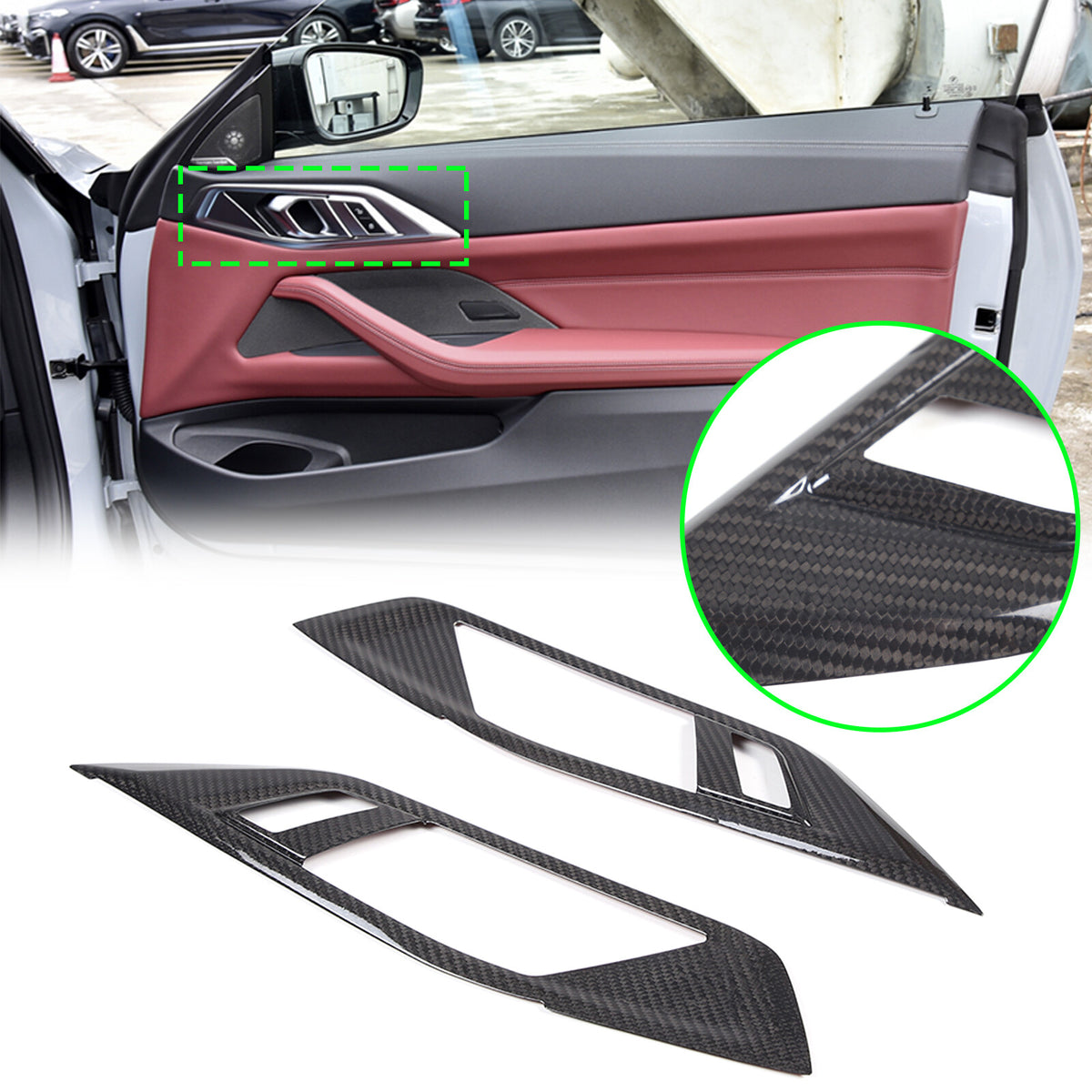 Real Carbon Fiber Inner Door Handle Frame Cover Trim For BMW 4 430i M 2022+ 2