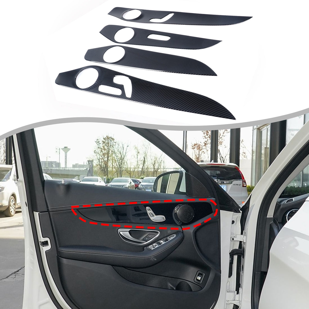 ABS Carbon Fiber Interior Door Panel Trim Cover For Benz C-Class W205 2015-21 US 1