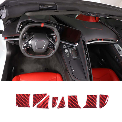 Red Soft Carbon Fiber Interior Decor Trim Kit Cover Set For Corvette C8 20-25 153