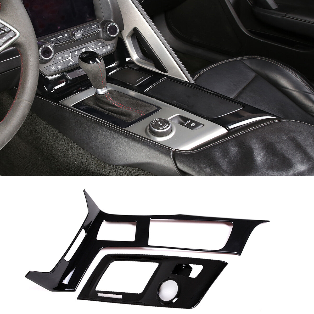 2pcs Glossy Black ABS Interior Gear Shift Panel Cover For Corvette C7 2014-2019 1