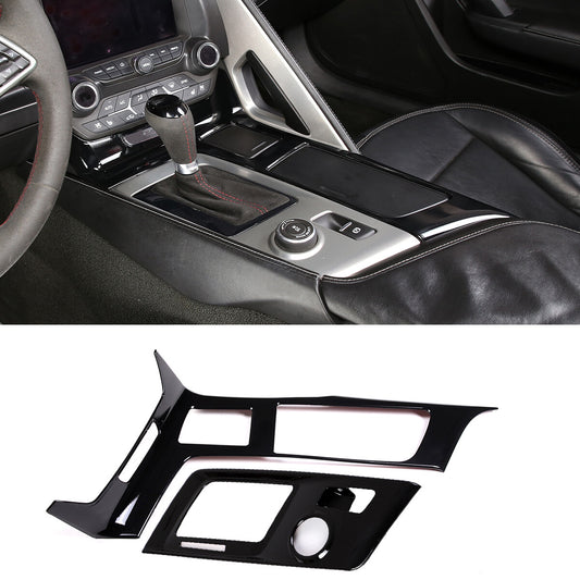 2pcs Glossy Black ABS Interior Gear Shift Panel Cover For Corvette C7 2014-2019 1