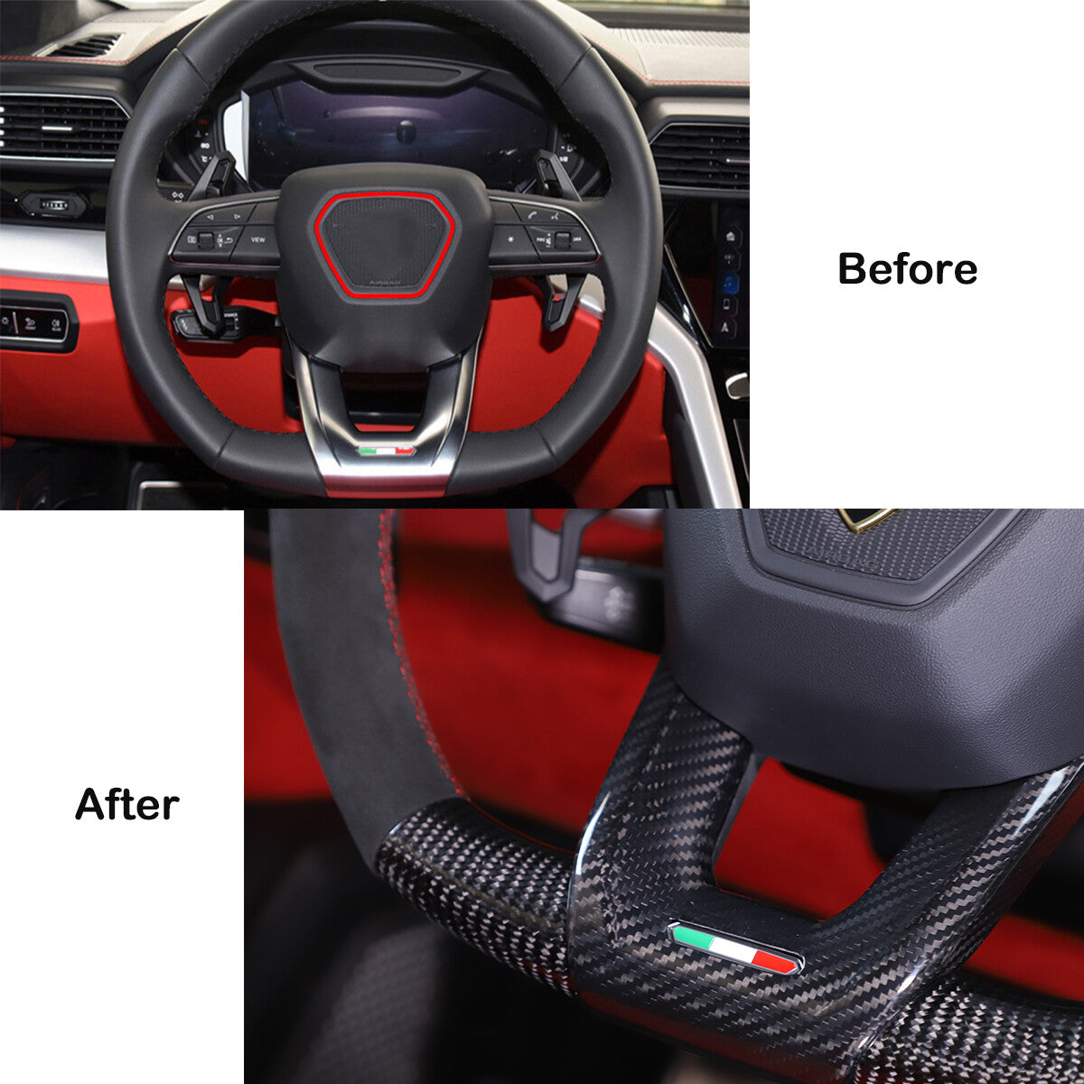 Real Carbon Fiber Steering Wheel U-shaped Cover For Lamborghini URUS 2018-2023 2
