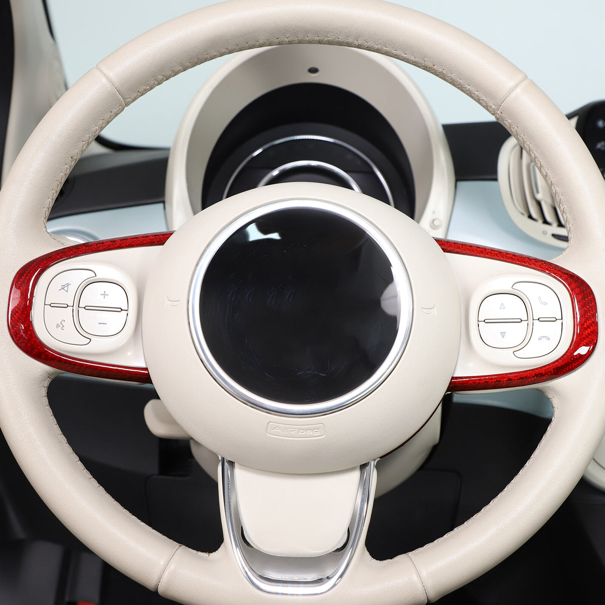 Red Real Carbon Fiber Steering Wheel Trim For Fiat 500 Abarth 595 695 2016+ 10