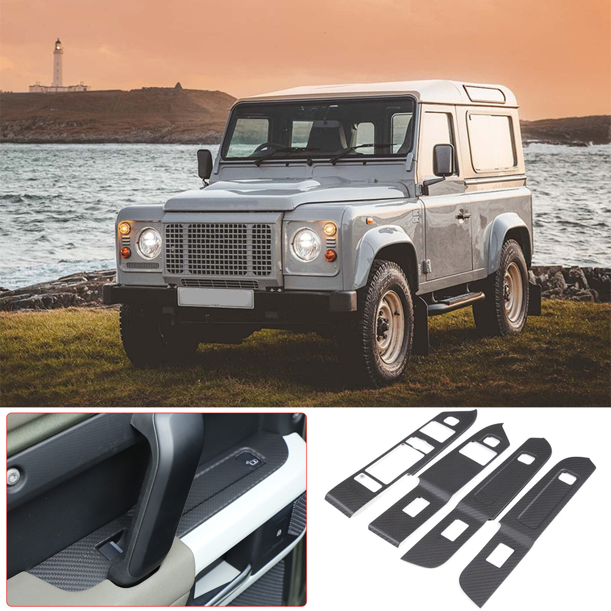 Red Carbon Fiber Window Lift Button Panel Cover Trim For LR Defender 110 20-24 4
