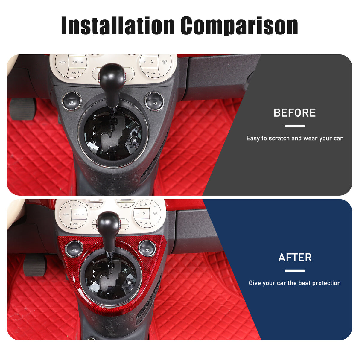 Red Real Carbon Fiber Center Gear Shift Panel Trim For Fiat 500 Abarth 595 10-22 11