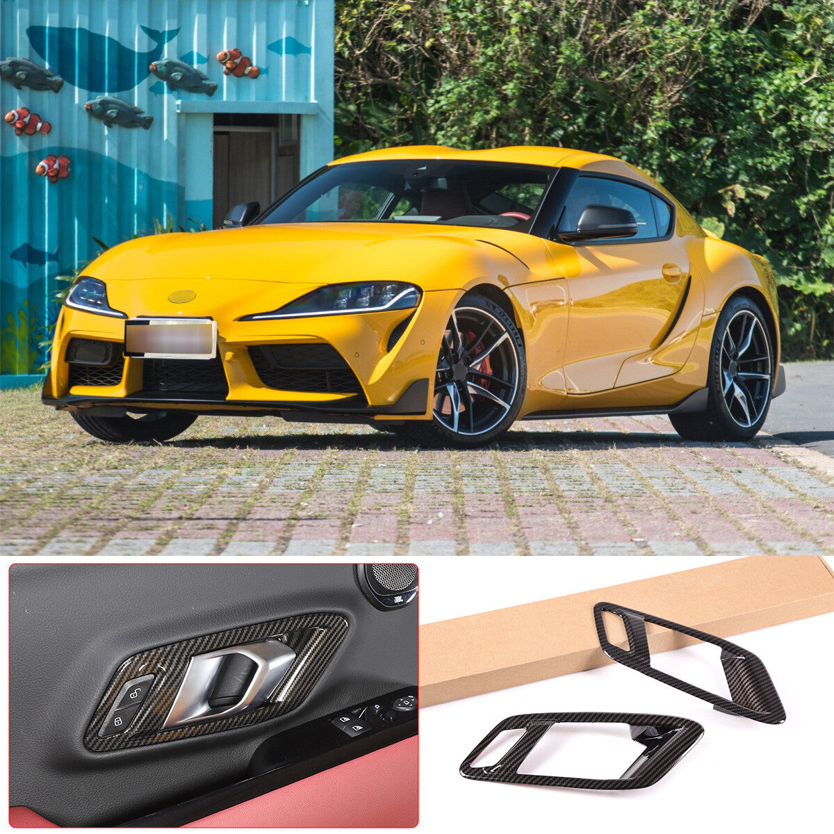 ABS Carbon Fiber Interior Door Handle Cover Trim Frame For Toyota Supra 19-24 2