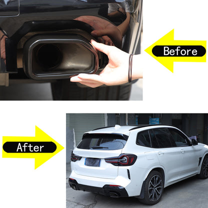 Steel Glossy Black Exhaust Tailpipe Tip Trim For BMW X3 G01 X4 G02 2022-2024 6