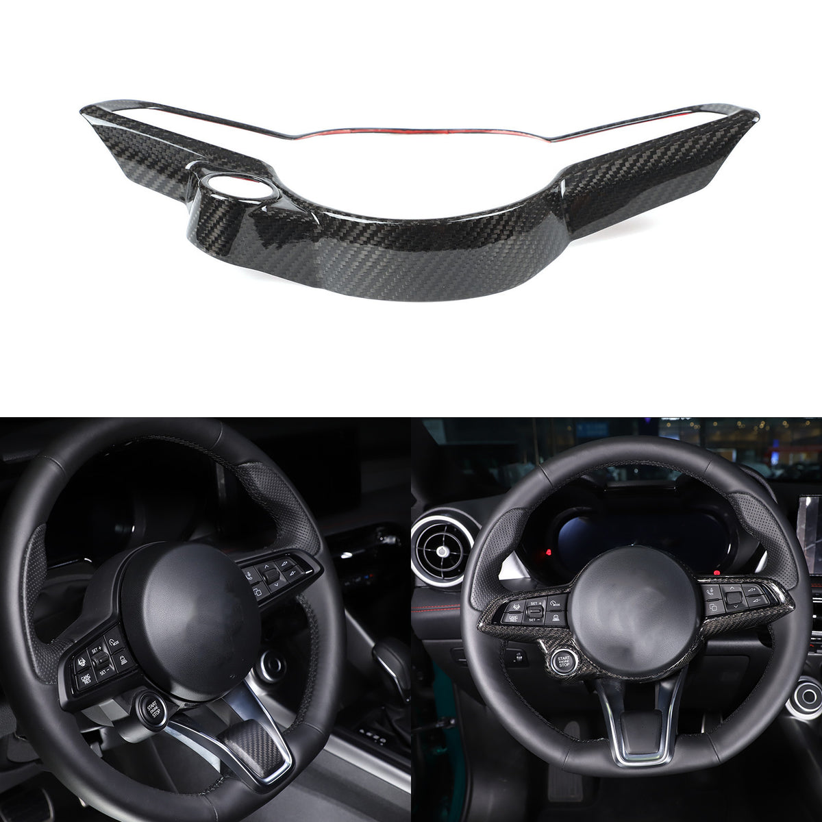 Real Carbon Fiber Steering Wheel Cover Trim For Alfa Romeo Giulia/Stelvio 2020+ 24