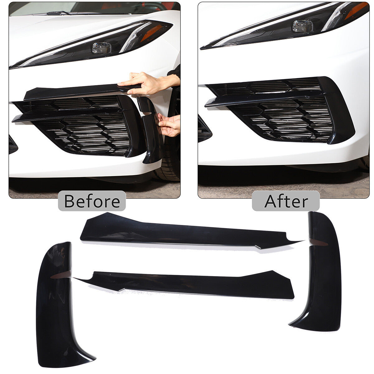 Glossy Piano Black Front Bumper Fog Light Lamp Trims for Corvette C8 2020-2025 1