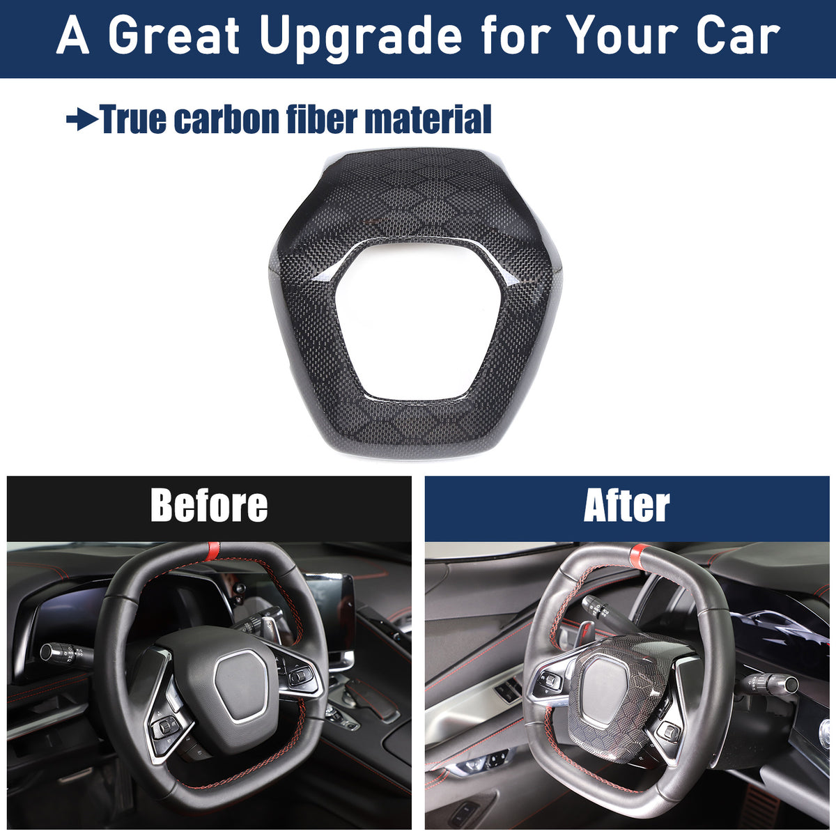 Real Honeycomb Carbon Fiber Steering Wheel Center Surround Cover For C8 Corvette 11