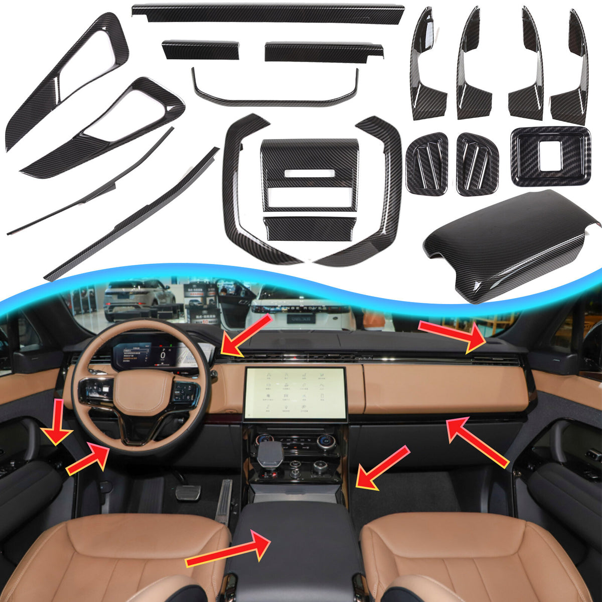 ABS Carbon fiber Car interior Kit Cover Trim Set For Range Rover Sport/Vogue 23+ 1