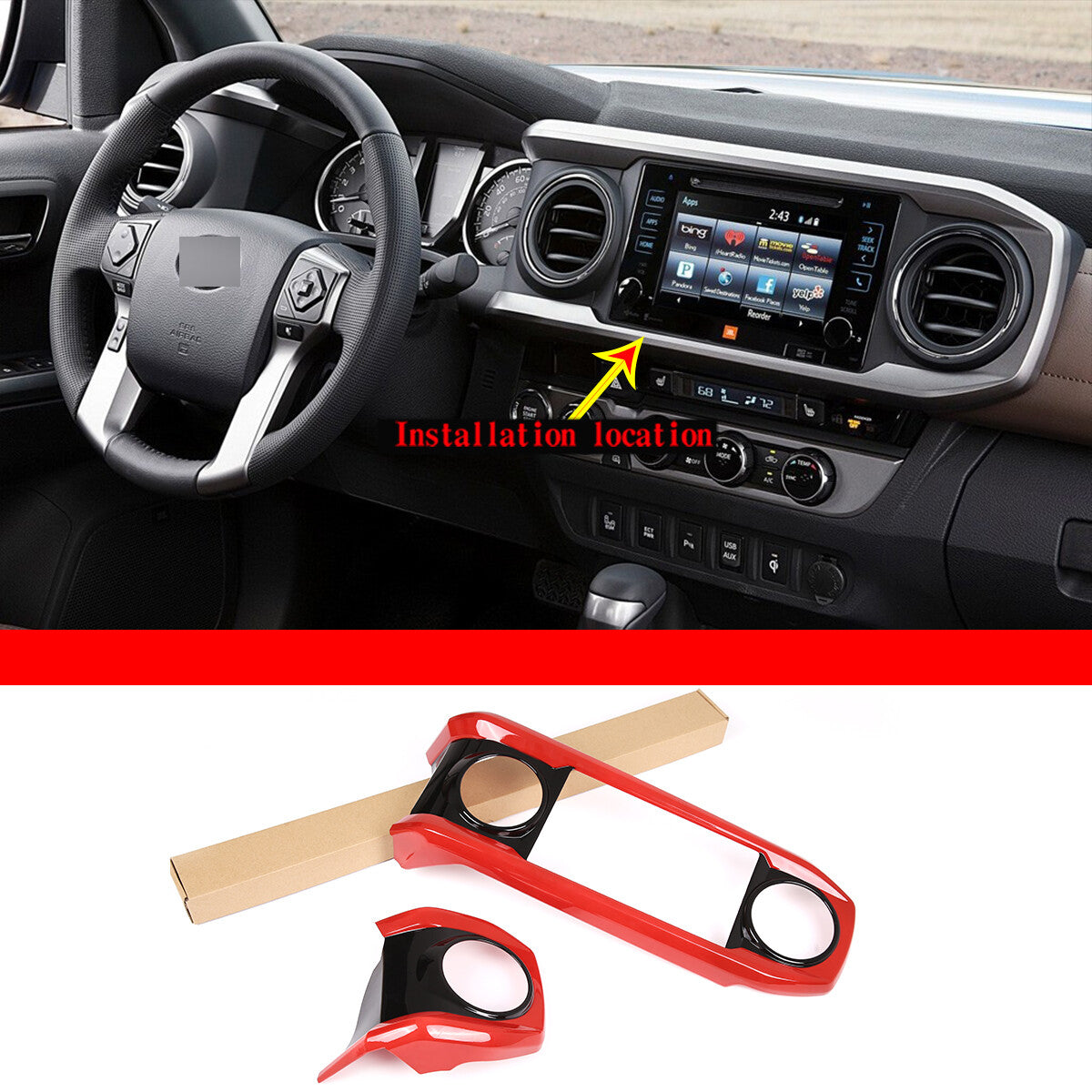 ABS Black & Red Dashboard Air Vent Outlet Cover Trim For Toyota Tacoma 16-23 US 5