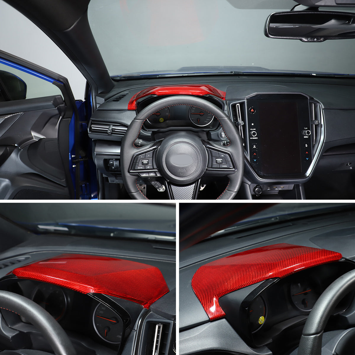 Red Real Carbon Fiber Dashboard Instrument Upper Trim For Subaru WRX VB 2022+ 21