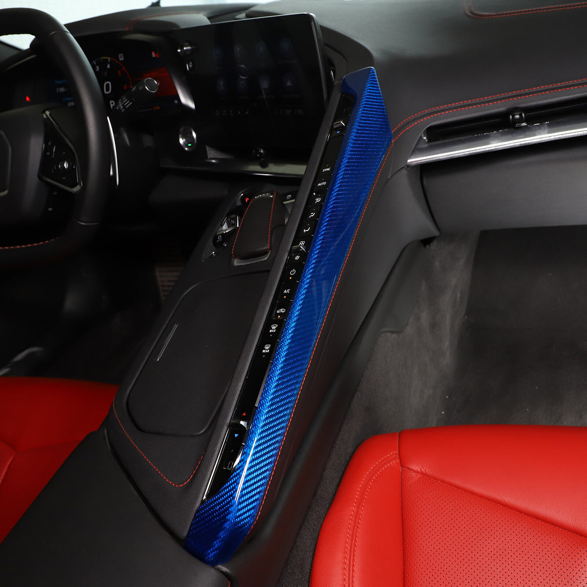 Blue Real Carbon Fiber Full Interior Set Decor Trim Kit for Corvette C8 20-25 - Variants 6-10 44