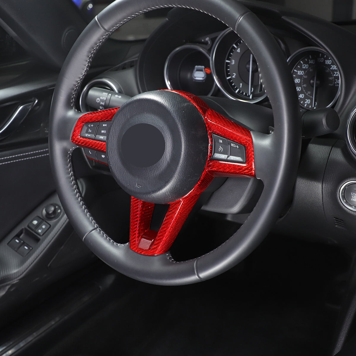Red Real Carbon Fiber Steering Wheel Button Trim For Mazda MX-5 Miata 2016-2025 14