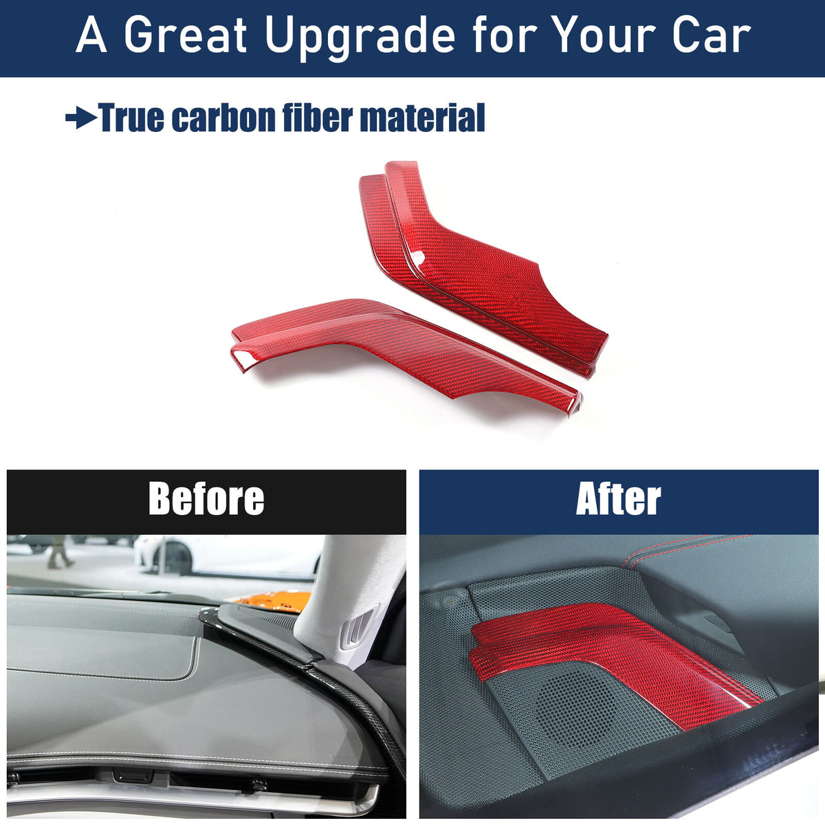 Red Real Carbon Fiber Interior Dashboard Side Panel Trim For Corvette C8 2020-26 5
