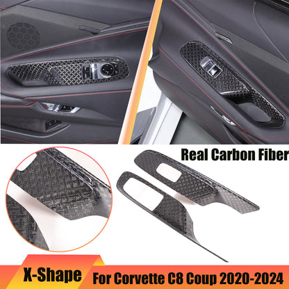 Real Carbon Fiber Window Lift Button Frame Trim For Corvette C8 Coup 2020-2026 1