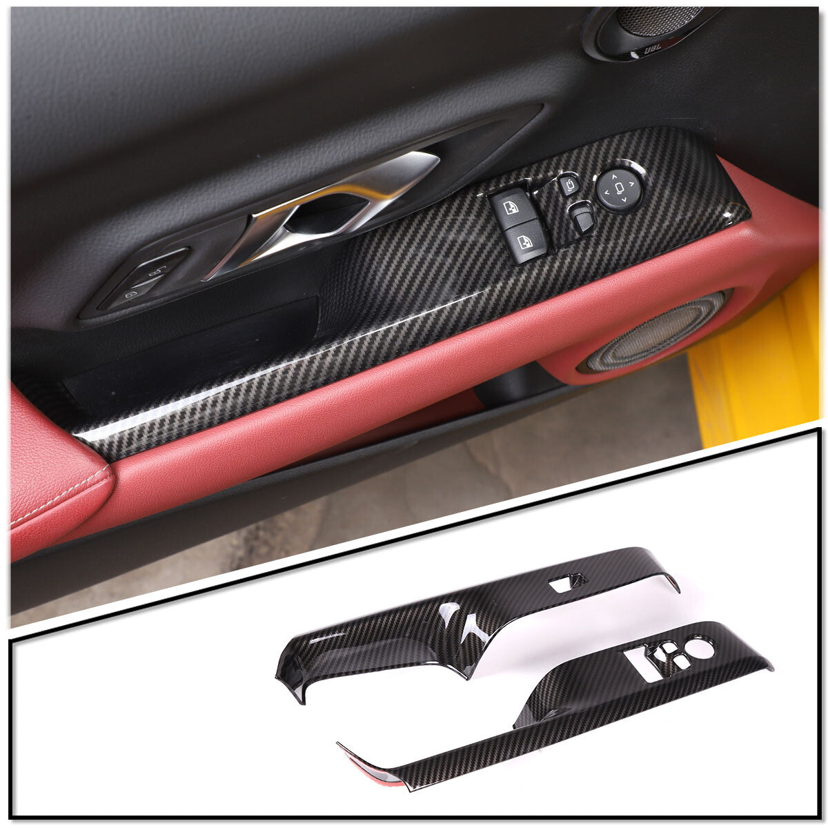 4pcs Carbon Fiber ABS Window Lift & Door handle Cover Trim For Supra A90 19-24 3
